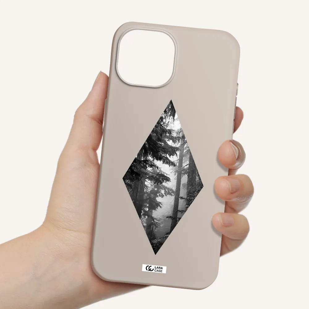 a diamond shaped image of trees Apple iPhone 15 Silicone Stone Case