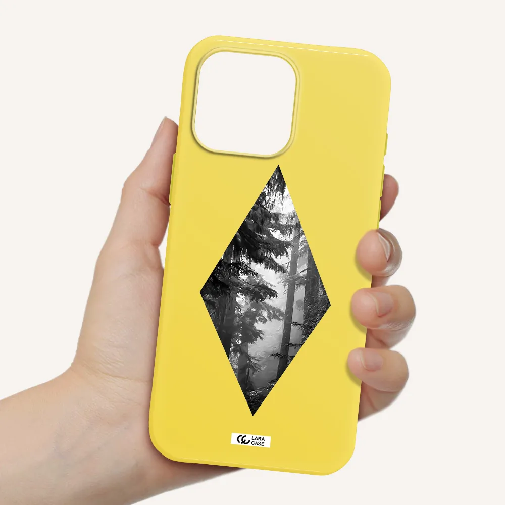 A Diamond Shaped Image Of Trees Apple Iphone 16 Pro Max Silicone Canary Yellow Case