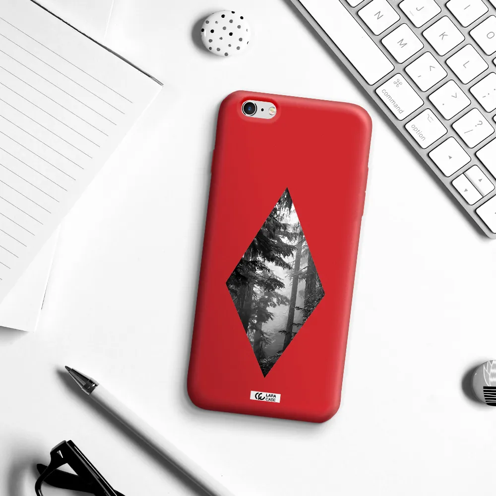 a diamond shaped image of trees Apple iPhone 6 plus Silicone Imperial Red Case