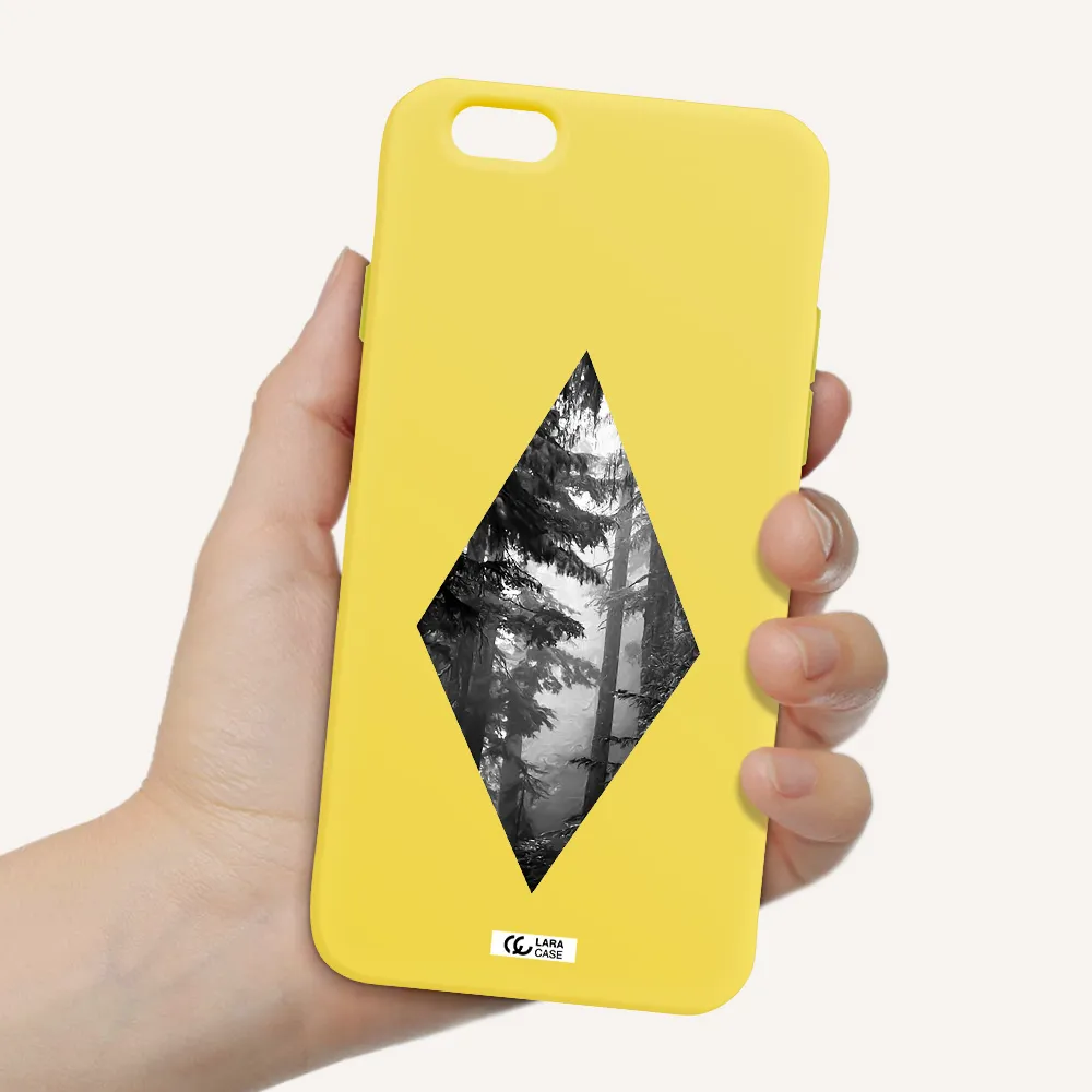 a diamond shaped image of trees Apple iPhone 6 Silicone canary yellow Case