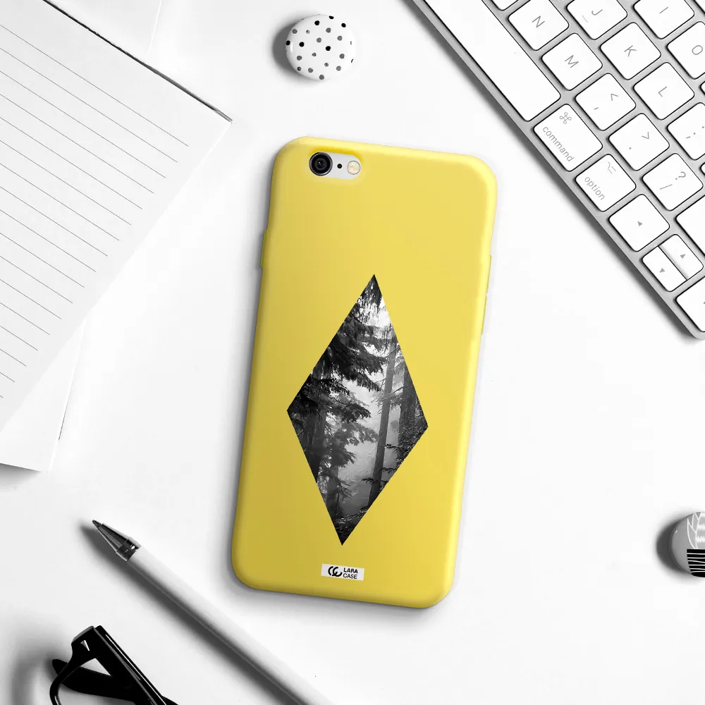 a diamond shaped image of trees Apple iPhone 6 Silicone canary yellow Case