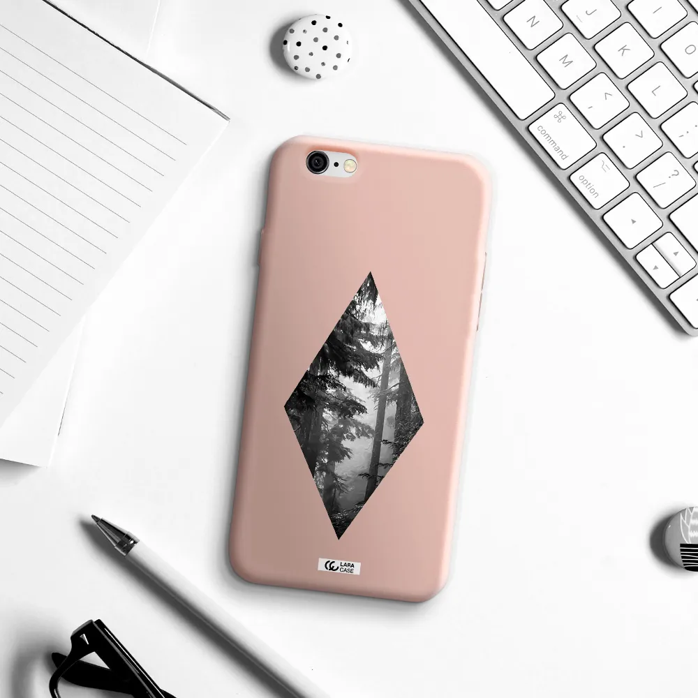 a diamond shaped image of trees Apple iPhone 6 Silicone pastel pink Case