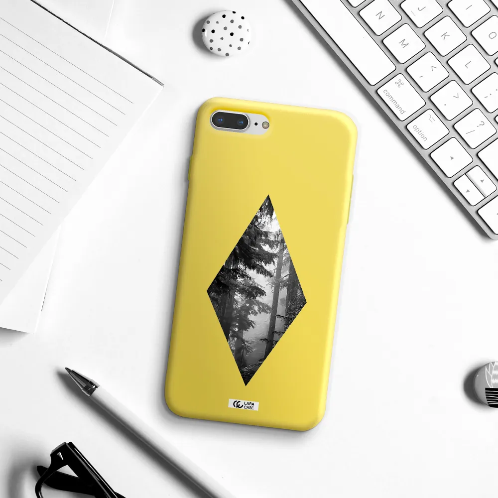 a diamond shaped image of trees Apple iPhone 7 plus Silicone canary yellow Case