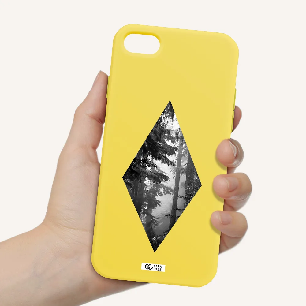 a diamond shaped image of trees Apple iPhone 7 Silicone canary yellow Case