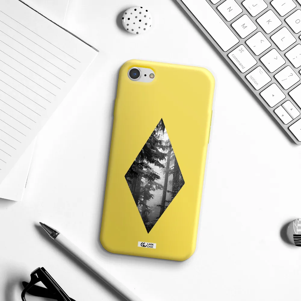 a diamond shaped image of trees Apple iPhone 7 Silicone canary yellow Case