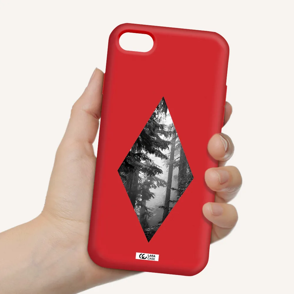 a diamond shaped image of trees Apple iPhone 7 Silicone Imperial Red Case