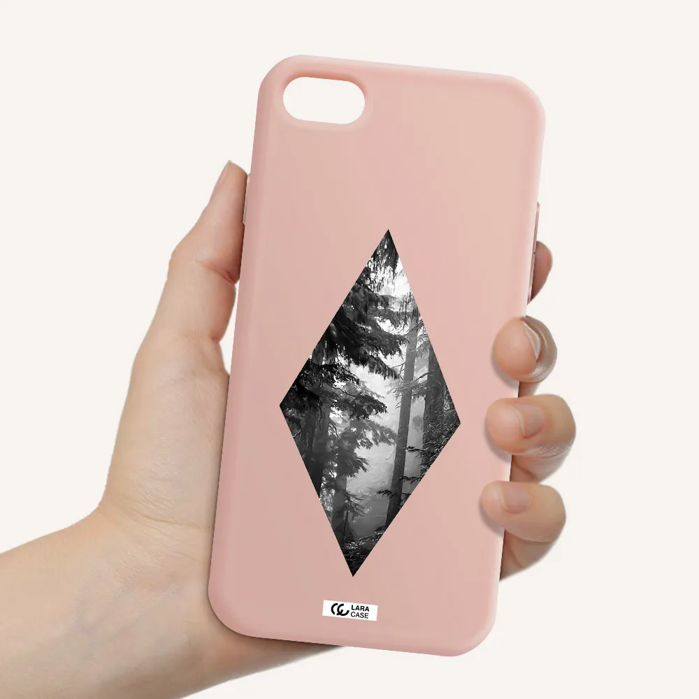 a diamond shaped image of trees Apple iPhone 7 Silicone pastel pink Case