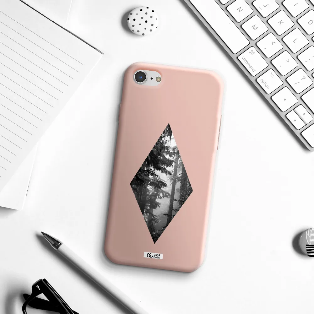 a diamond shaped image of trees Apple iPhone 7 Silicone pastel pink Case