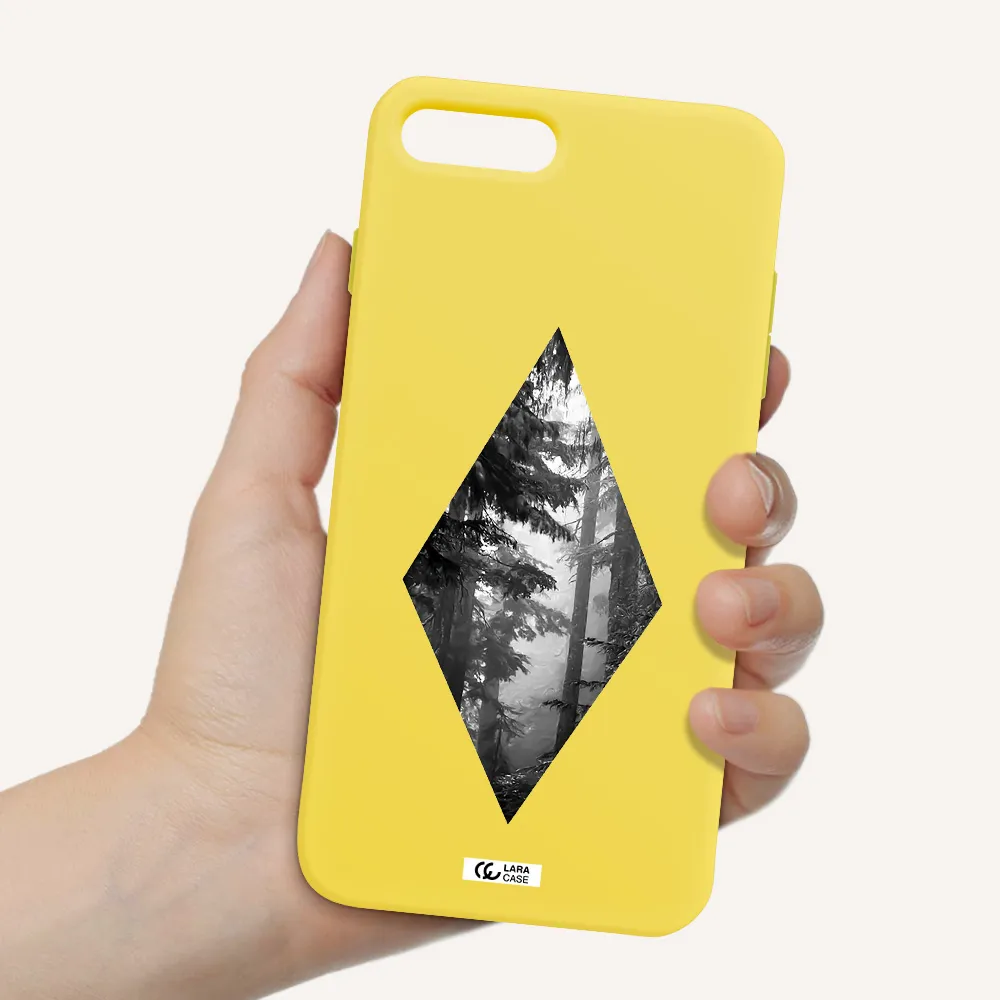 a diamond shaped image of trees Apple iPhone 8 plus Silicone canary yellow Case