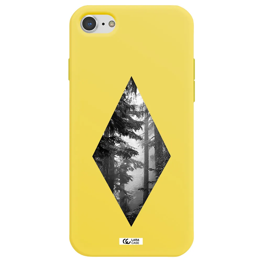 a diamond shaped image of trees Apple iPhone 8 Silicone canary yellow Case