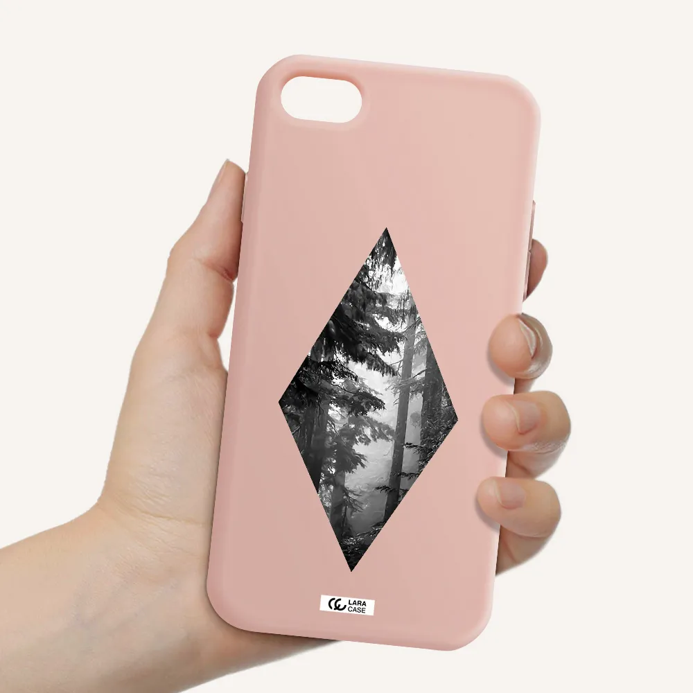 a diamond shaped image of trees Apple iPhone 8 Silicone pastel pink Case