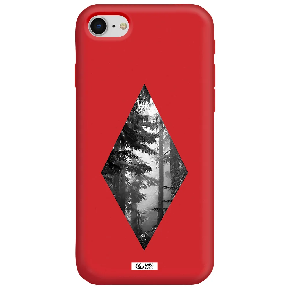 a diamond shaped image of trees Apple iPhone se 2020 Silicone Imperial Red Case
