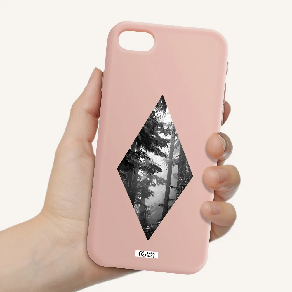 a diamond shaped image of trees Apple iPhone se 2020 Silicone pastel pink Case