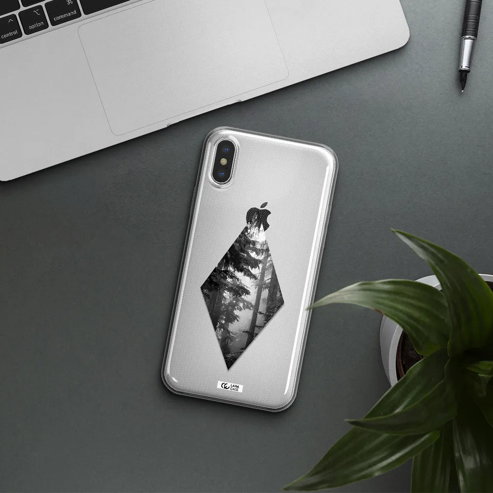 a diamond shaped image of trees Apple iPhone X Clear TPU Case