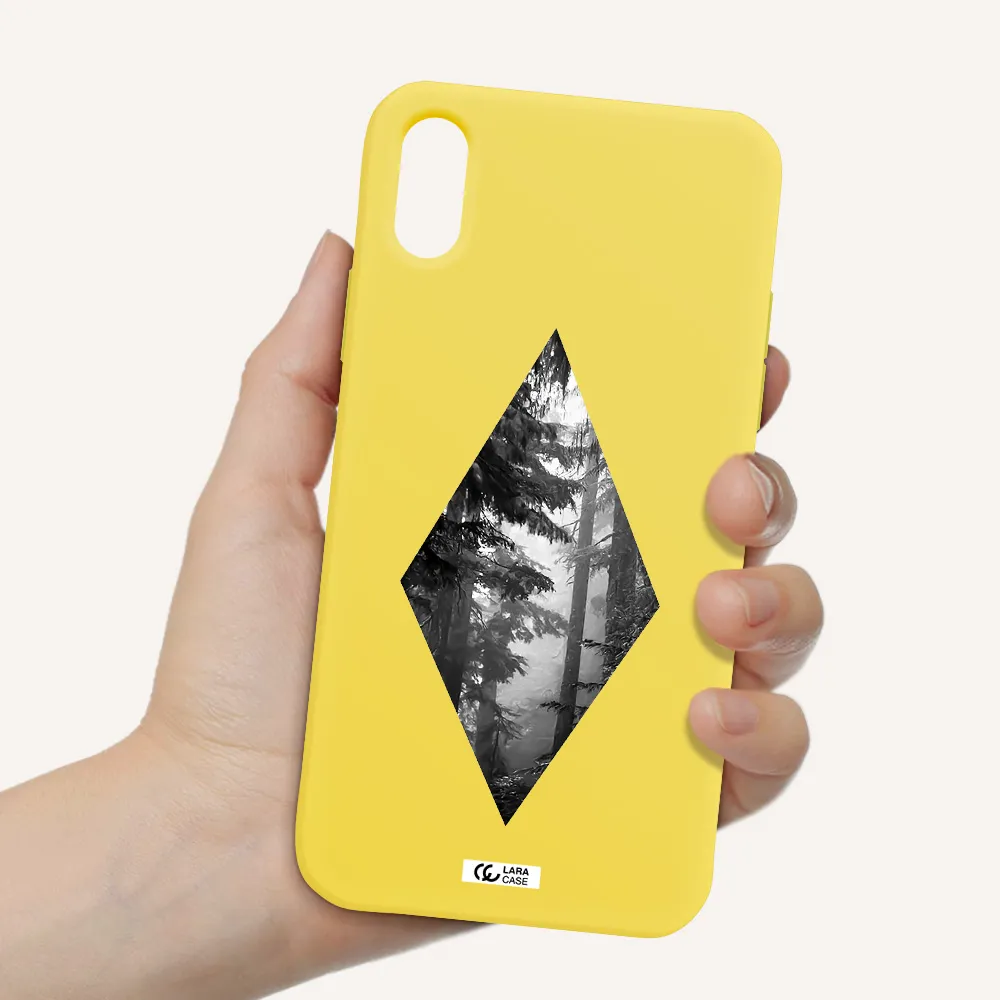 a diamond shaped image of trees Apple iPhone X Silicone canary yellow Case