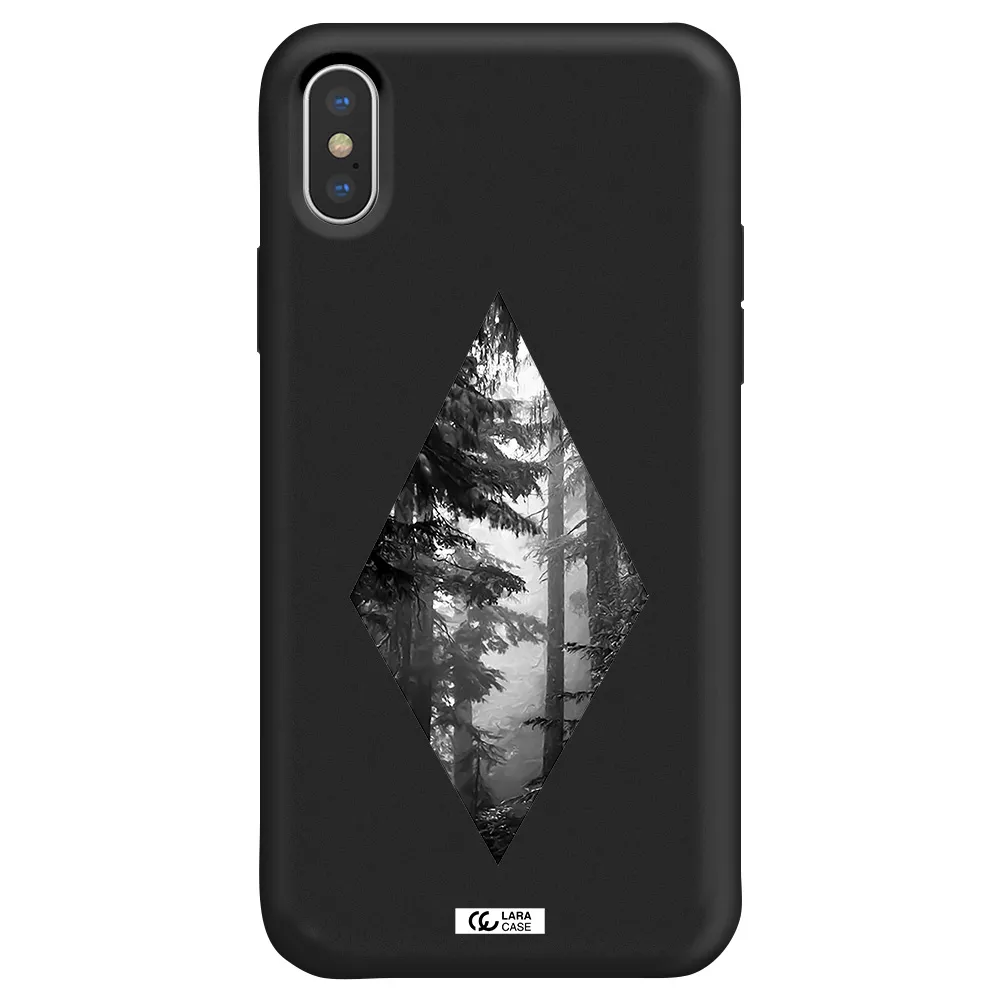 a diamond shaped image of trees Apple iPhone XS Silicone black Case