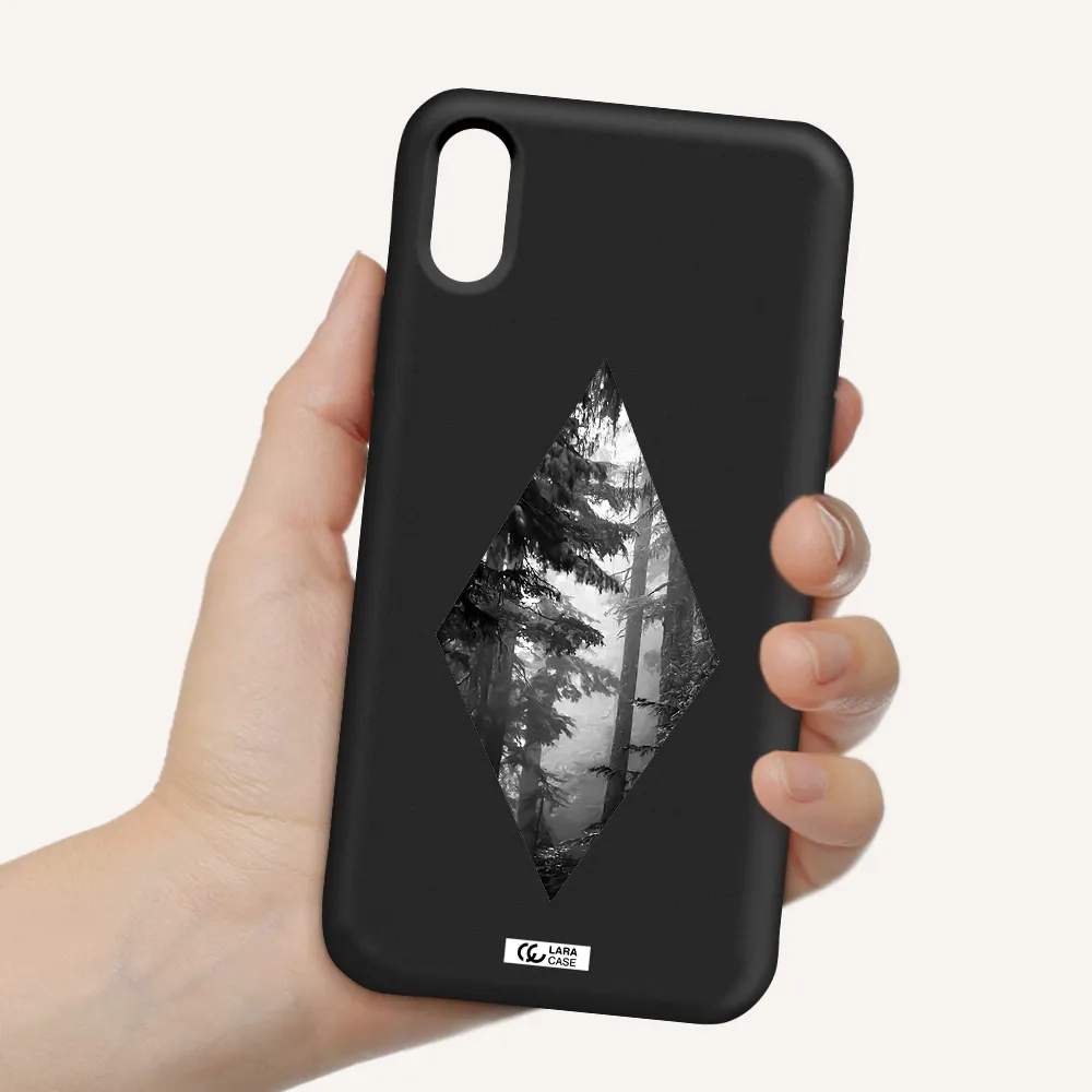 a diamond shaped image of trees Apple iPhone XS Silicone black Case