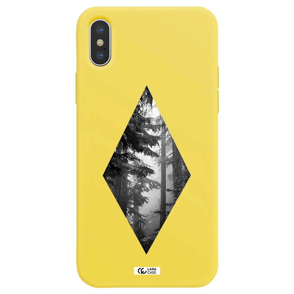 a diamond shaped image of trees Apple iPhone XS Silicone canary yellow Case
