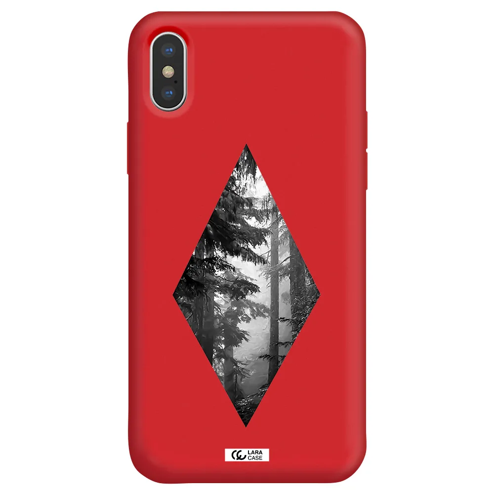 a diamond shaped image of trees Apple iPhone XS Silicone Imperial Red Case