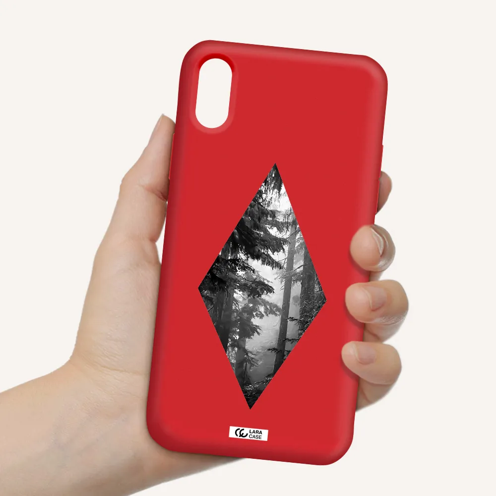 a diamond shaped image of trees Apple iPhone XS Silicone Imperial Red Case