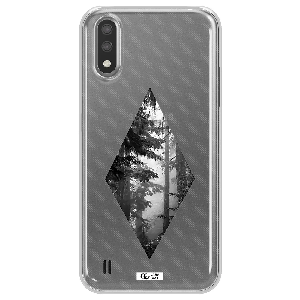 a diamond shaped image of trees Samsung A01 Clear TPU Case
