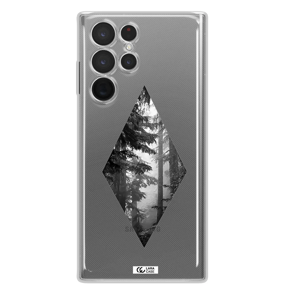 a diamond shaped image of trees Samsung S 22 Ultra Clear TPU Case