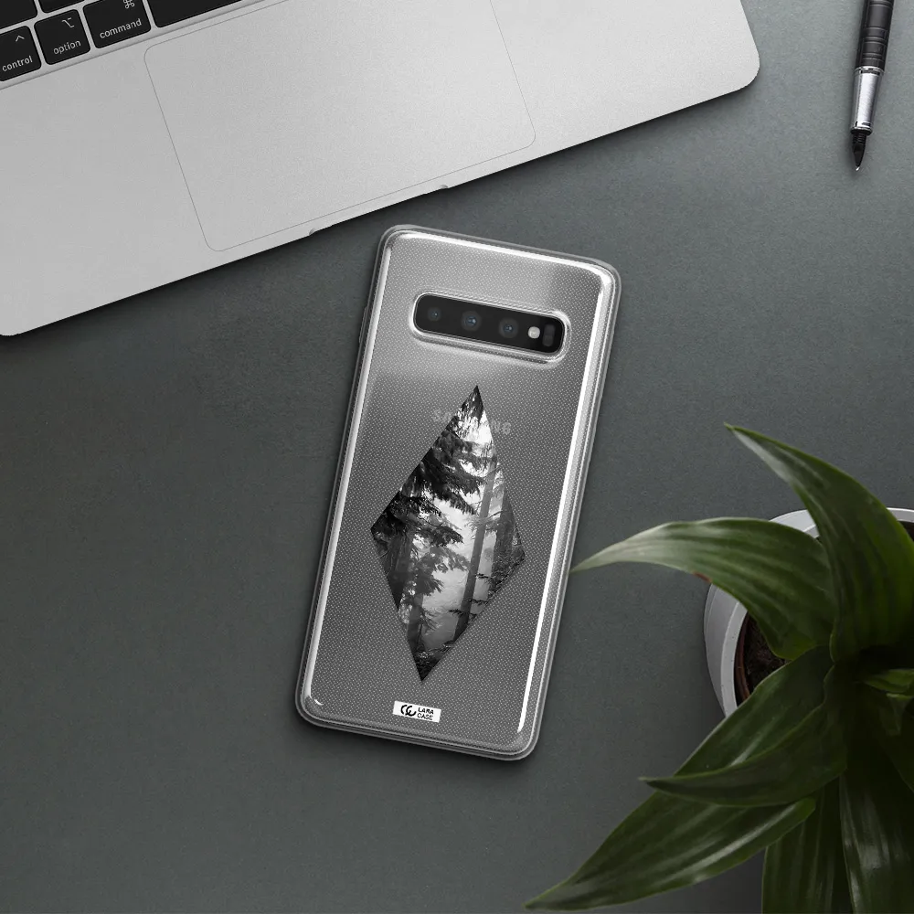 a diamond shaped image of trees Samsung S10 Clear TPU Case