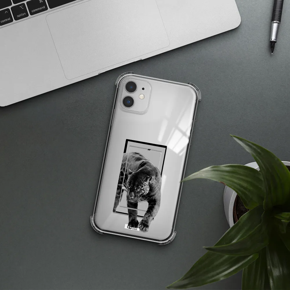 a black tiger with spots on its face Apple iPhone 11 Clear PC Case