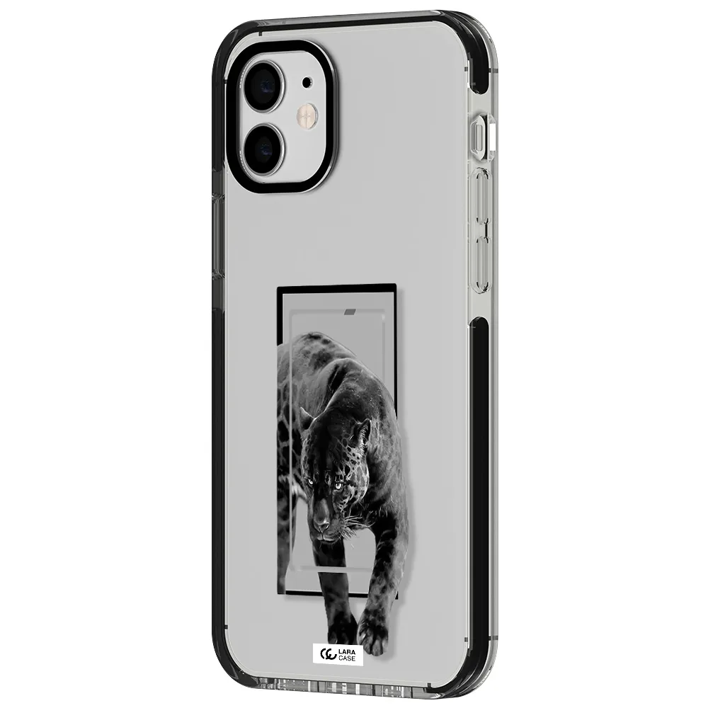 a black tiger with spots on its face Apple iPhone 11 impact black border Case