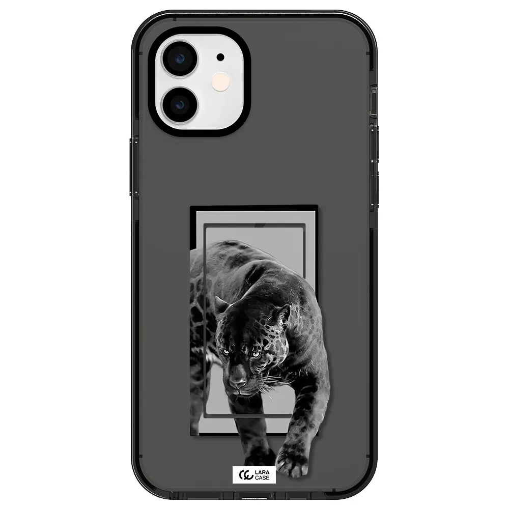 a black tiger with spots on its face Apple iPhone 11 impact Smoke Black Case