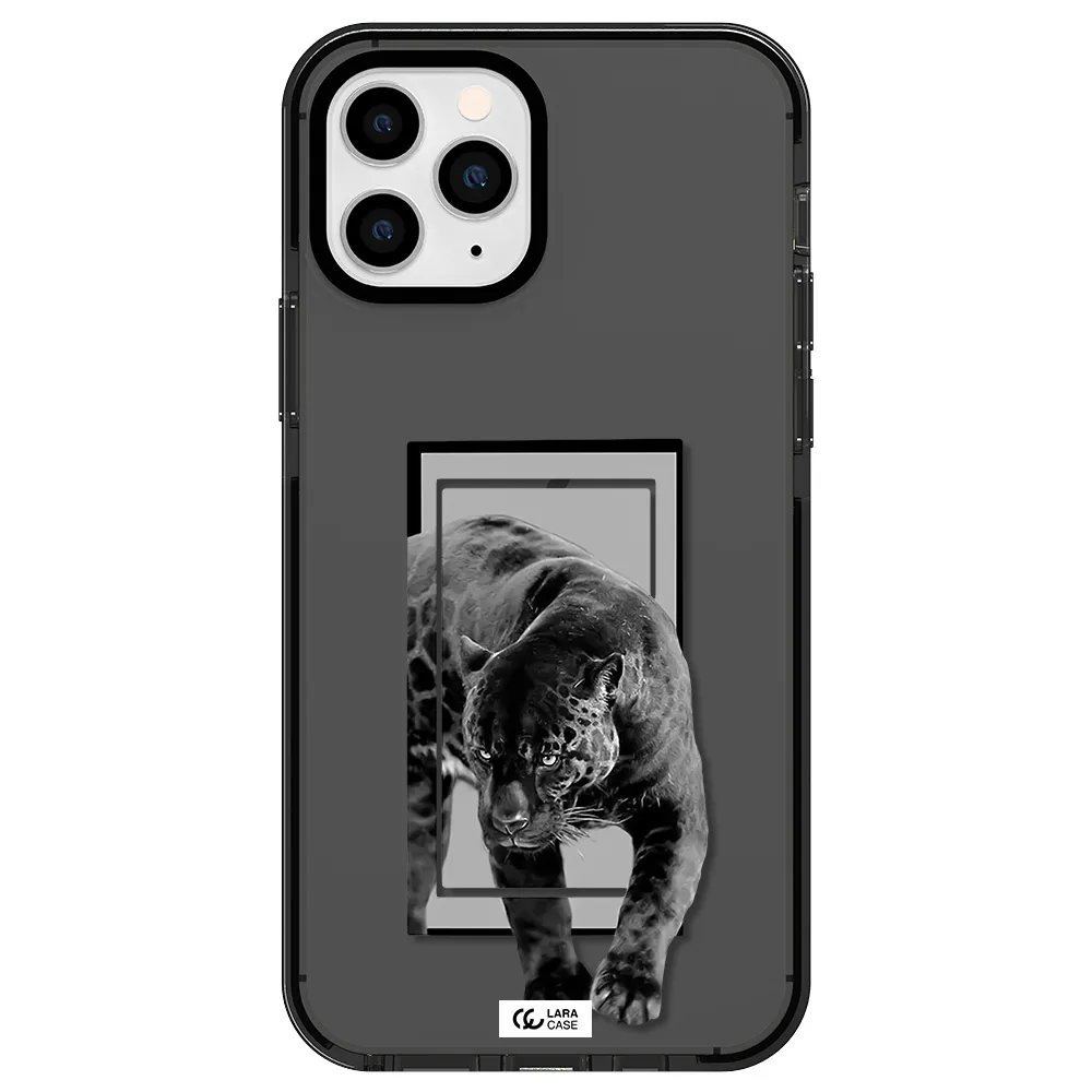 a black tiger with spots on its face Apple iPhone 11 pro impact Smoke Black Case
