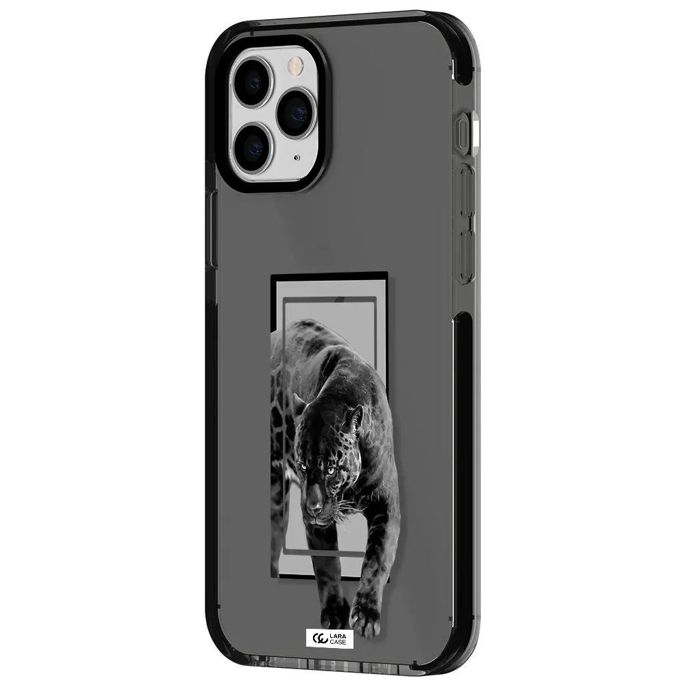 a black tiger with spots on its face Apple iPhone 11 pro impact Smoke Black Case