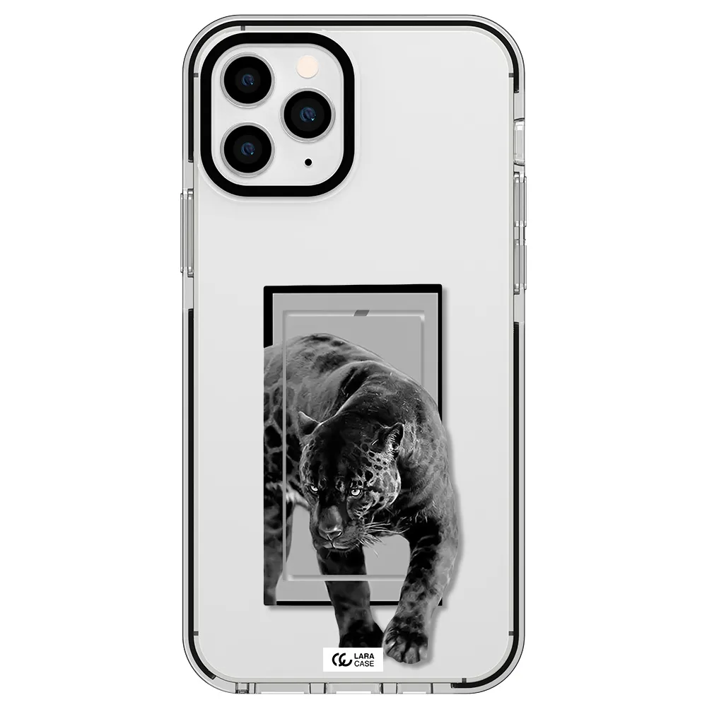 a black tiger with spots on its face Apple iPhone 11 pro max impact black border Case