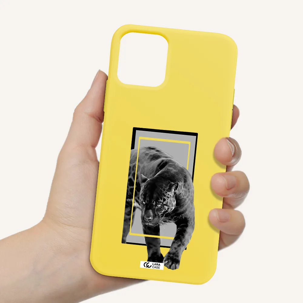 a black tiger with spots on its face Apple iPhone 11 pro max Silicone canary yellow Case