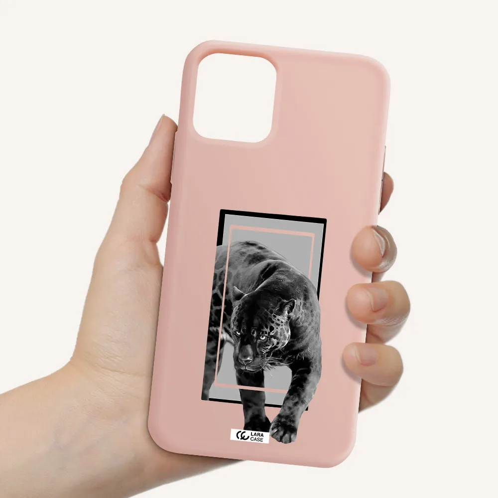 a black tiger with spots on its face Apple iPhone 11 pro Silicone pastel pink Case
