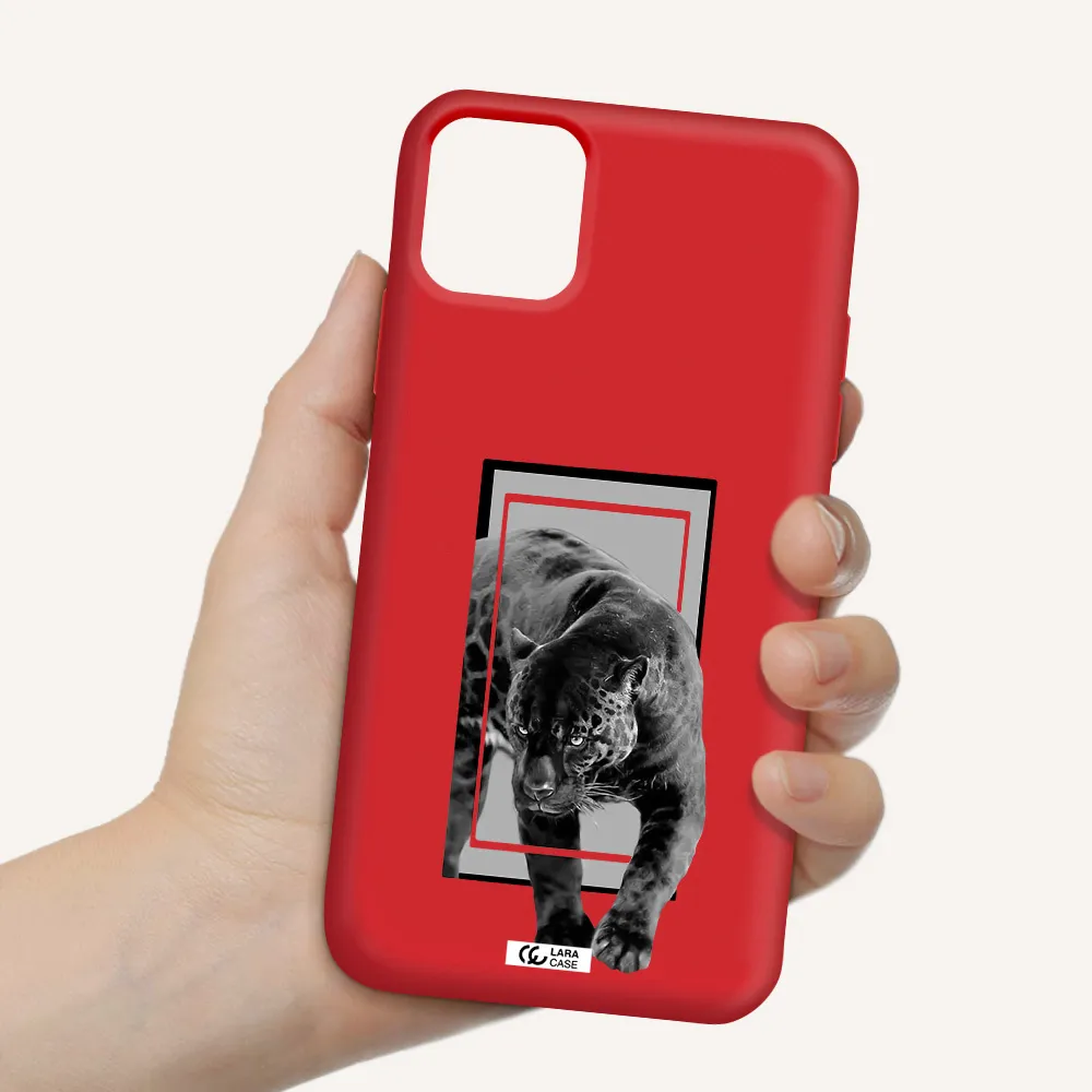 a black tiger with spots on its face Apple iPhone 11 Silicone Imperial Red Case