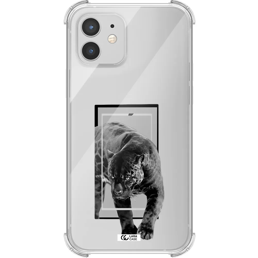 a black tiger with spots on its face Apple iPhone 12 Clear PC Case