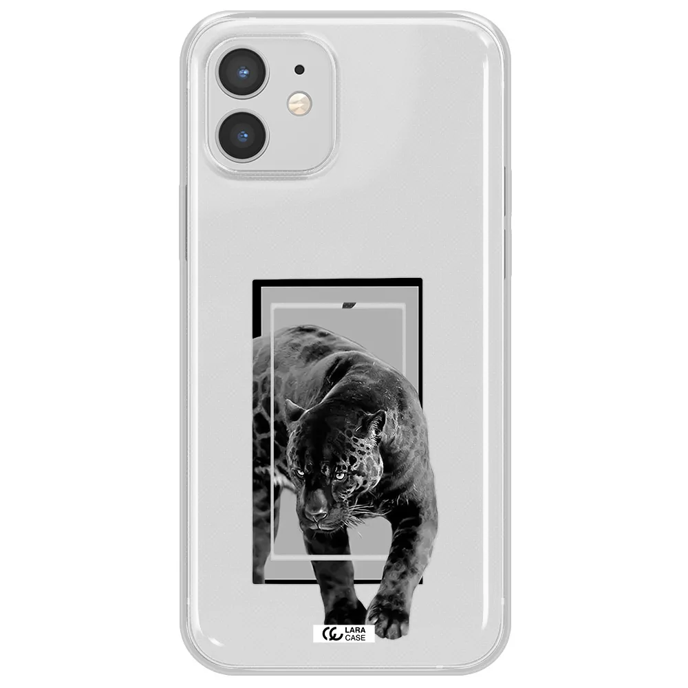 a black tiger with spots on its face Apple iPhone 12 Clear TPU Case