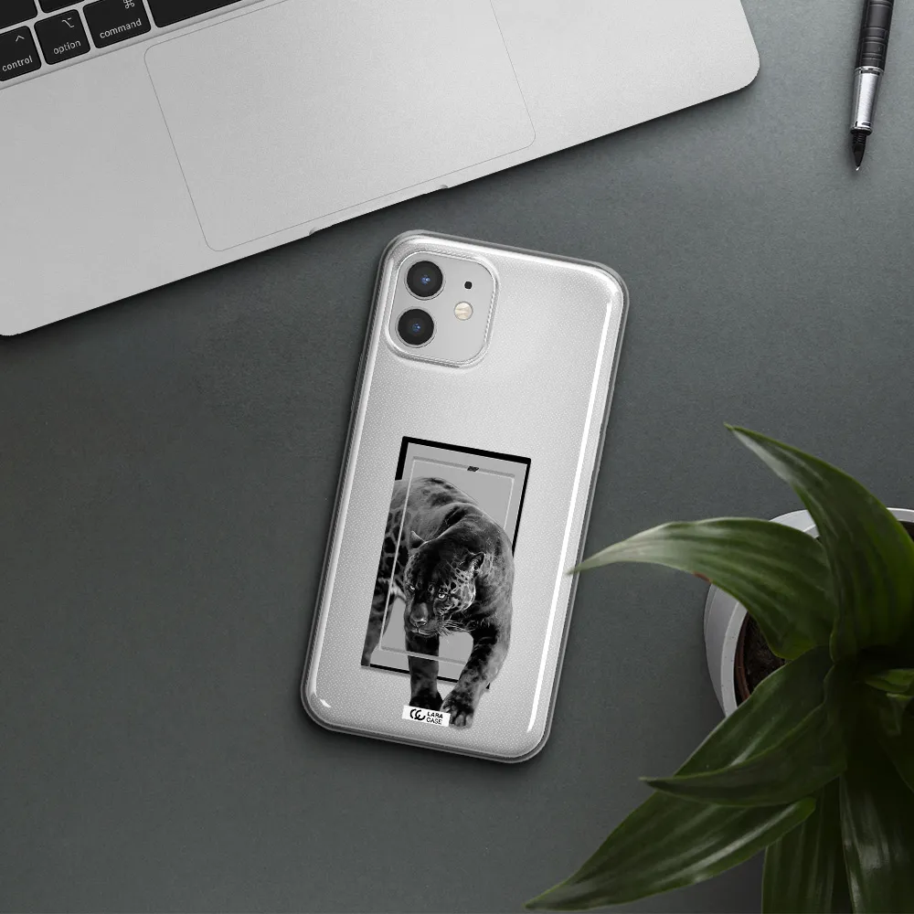 a black tiger with spots on its face Apple iPhone 12 Clear TPU Case