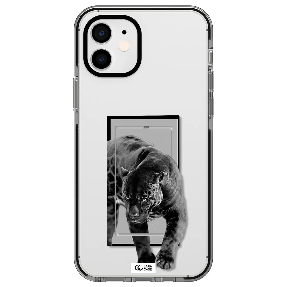 a black tiger with spots on its face Apple iPhone 12 impact black border Case
