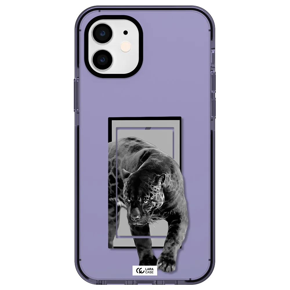 a black tiger with spots on its face Apple iPhone 12 impact Lilac Case
