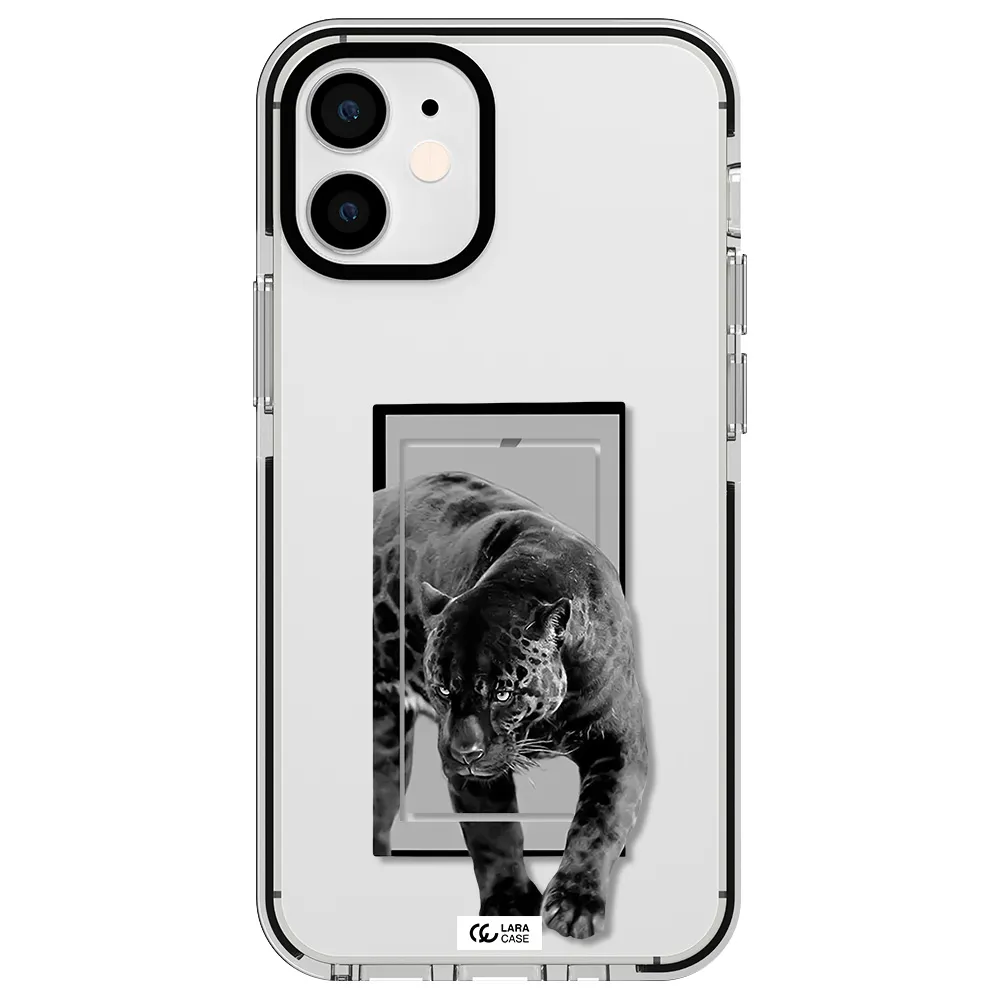 a black tiger with spots on its face Apple iPhone 12 mini impact black border Case
