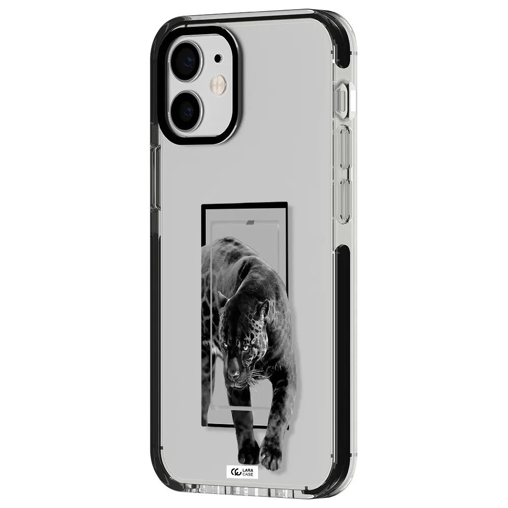 a black tiger with spots on its face Apple iPhone 12 mini impact black border Case