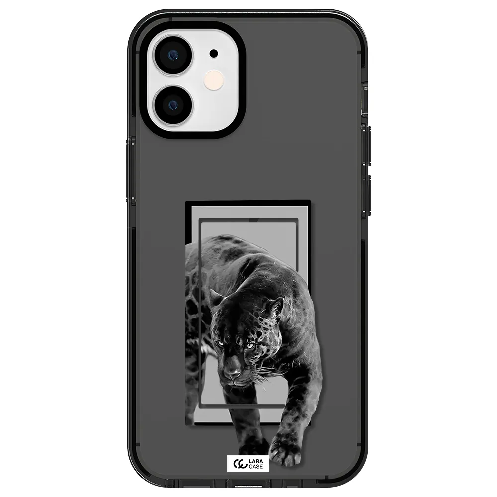a black tiger with spots on its face Apple iPhone 12 mini impact Smoke Black Case