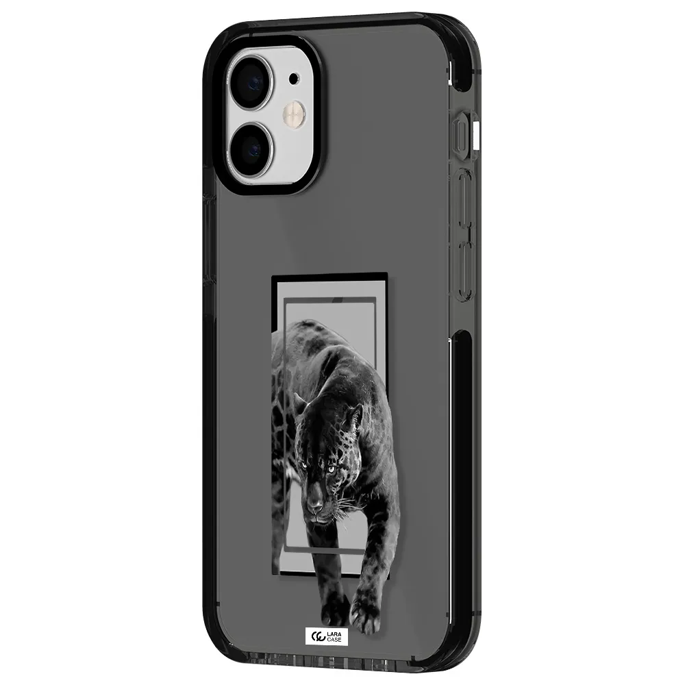a black tiger with spots on its face Apple iPhone 12 mini impact Smoke Black Case