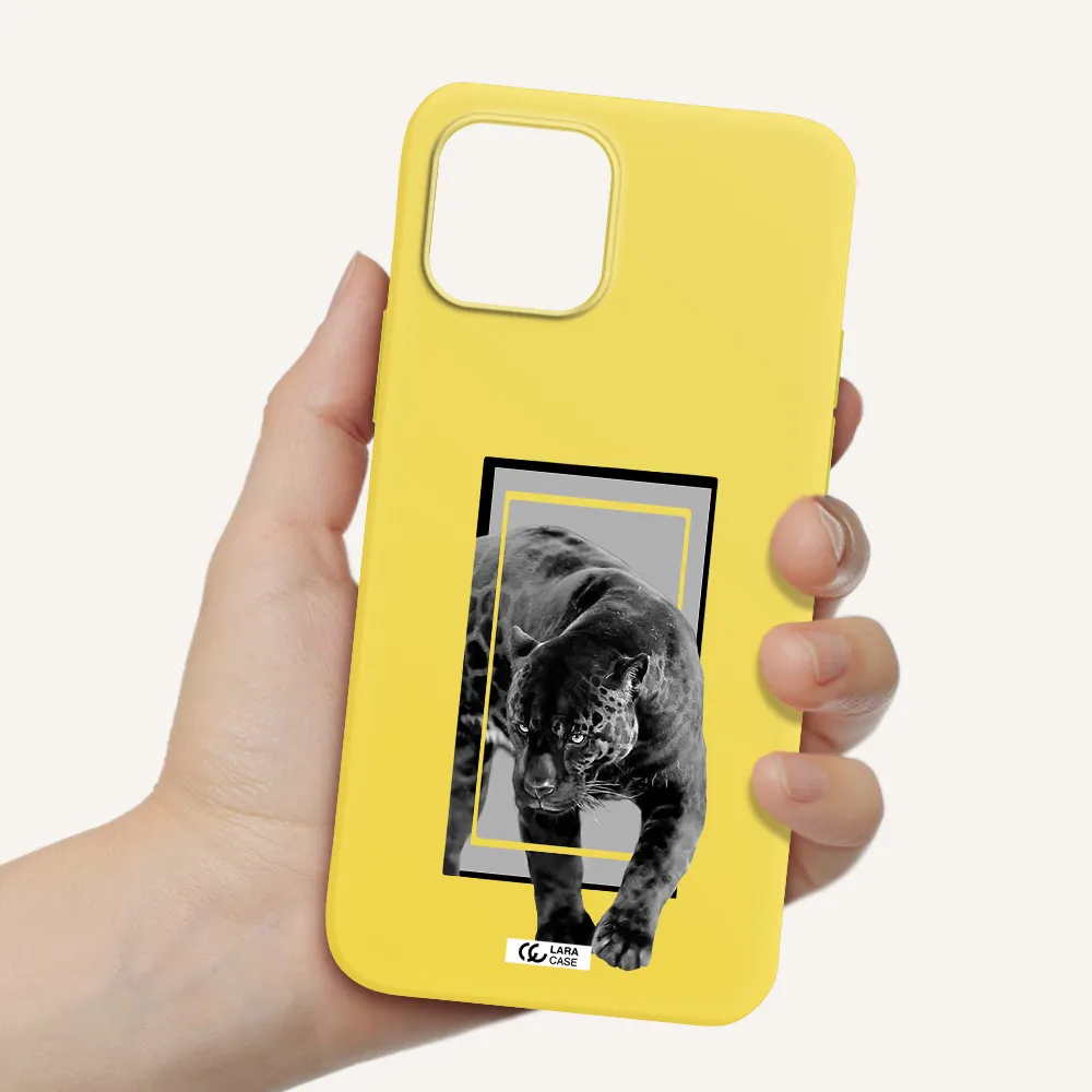 a black tiger with spots on its face Apple iPhone 12 mini Silicone canary yellow Case