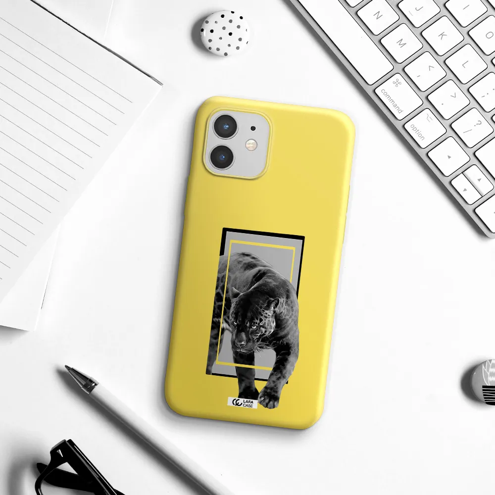 a black tiger with spots on its face Apple iPhone 12 mini Silicone canary yellow Case