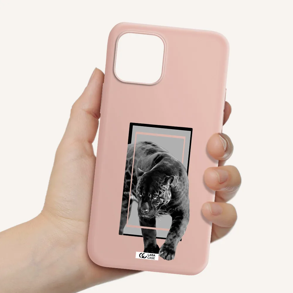 a black tiger with spots on its face Apple iPhone 12 mini Silicone pastel pink Case