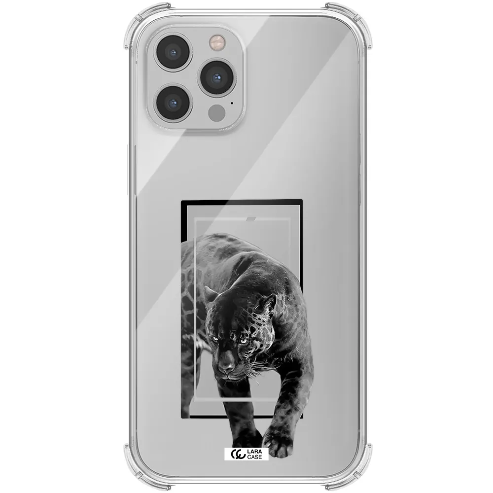 a black tiger with spots on its face Apple iPhone 12 pro Clear PC Case