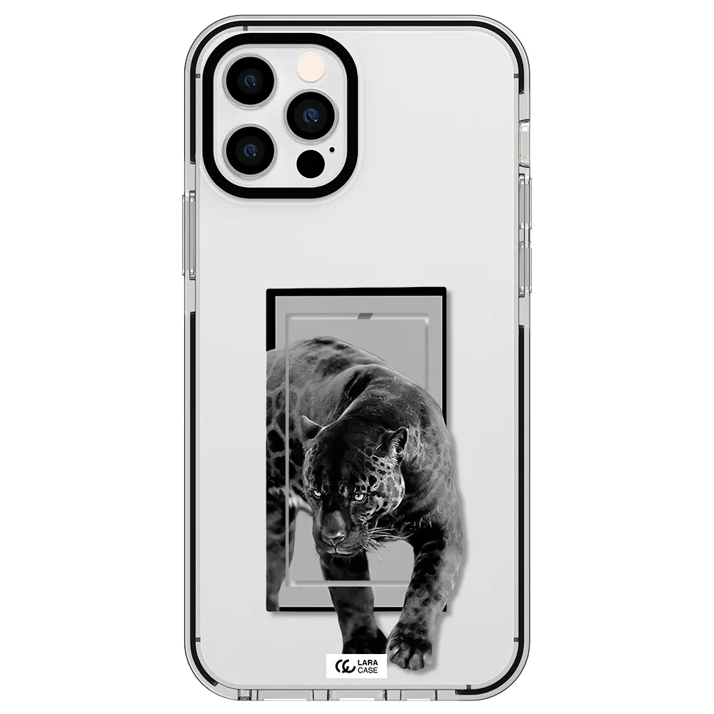 a black tiger with spots on its face Apple iPhone 12 pro impact black border Case